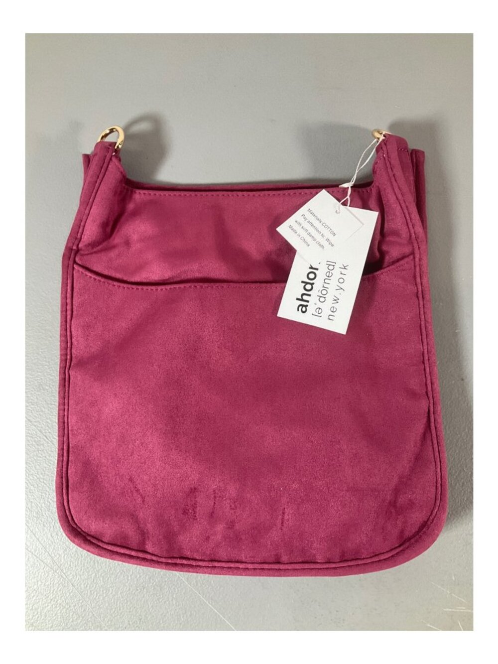 ADORNED Large Wine Faux-Suede Messenger Bag with Multi-Straps and Clip-On Pouch